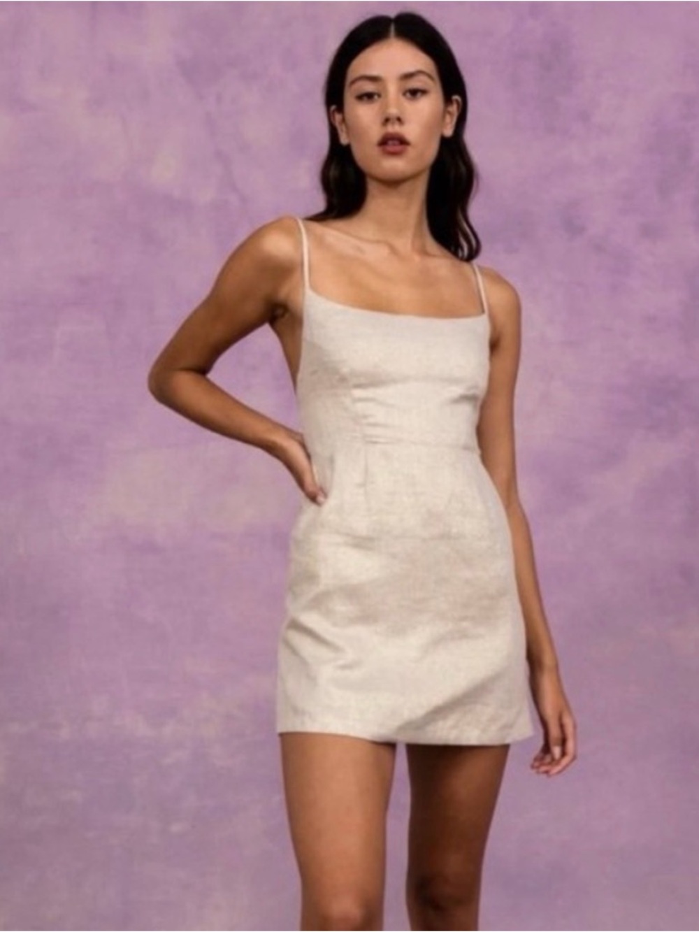 Posse Linen Blend Mini Dress in Shimmery Gold Beige Size Extra Small